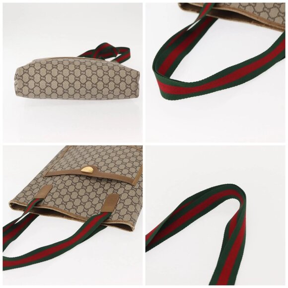 GUCCI GG Plus Supreme Web Sherry Line Tote Bag PVC Beige Gold - Picture 15 of 16